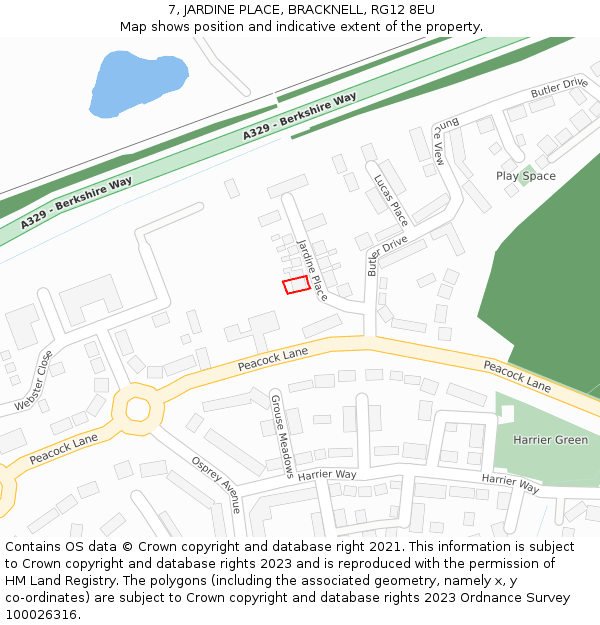 7, JARDINE PLACE, BRACKNELL, RG12 8EU: Location map and indicative extent of plot