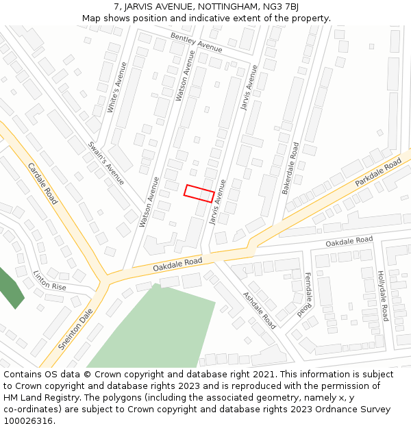 7, JARVIS AVENUE, NOTTINGHAM, NG3 7BJ: Location map and indicative extent of plot