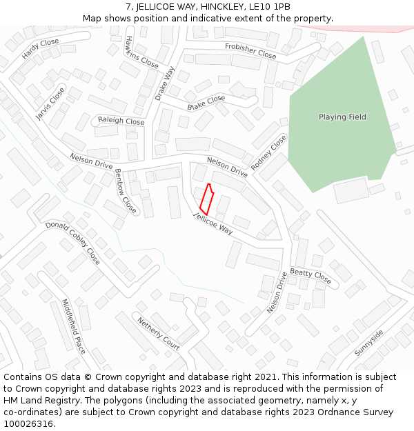 7, JELLICOE WAY, HINCKLEY, LE10 1PB: Location map and indicative extent of plot