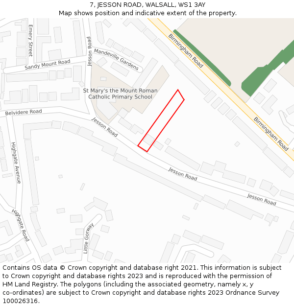 7, JESSON ROAD, WALSALL, WS1 3AY: Location map and indicative extent of plot