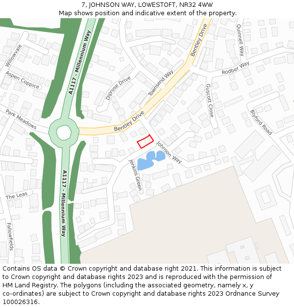 7, JOHNSON WAY, LOWESTOFT, NR32 4WW: Location map and indicative extent of plot