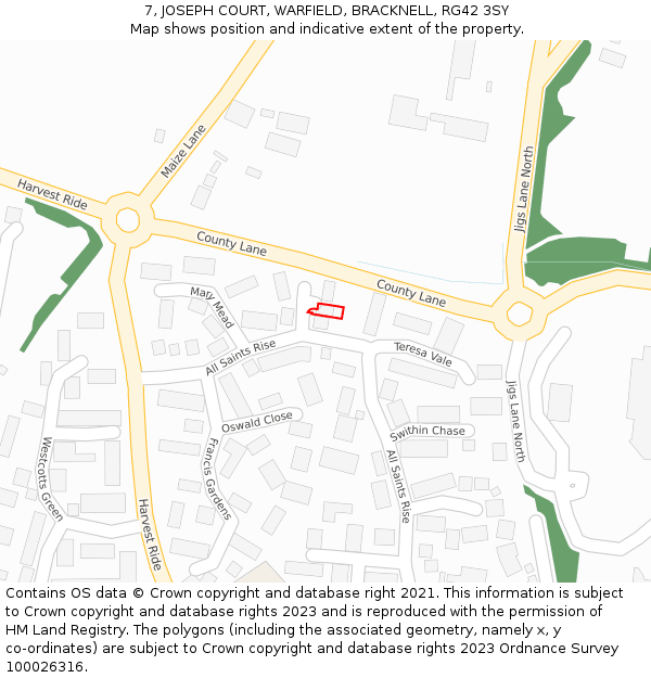 7, JOSEPH COURT, WARFIELD, BRACKNELL, RG42 3SY: Location map and indicative extent of plot