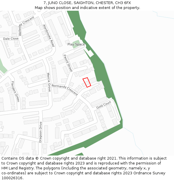 7, JUNO CLOSE, SAIGHTON, CHESTER, CH3 6FX: Location map and indicative extent of plot