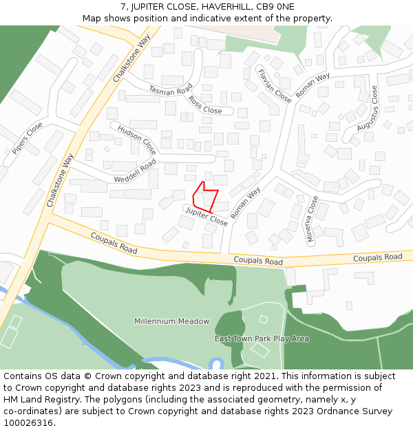 7, JUPITER CLOSE, HAVERHILL, CB9 0NE: Location map and indicative extent of plot