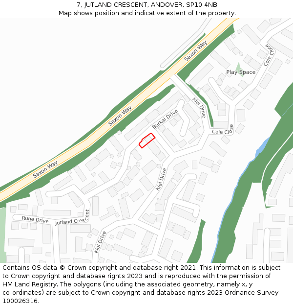 7, JUTLAND CRESCENT, ANDOVER, SP10 4NB: Location map and indicative extent of plot