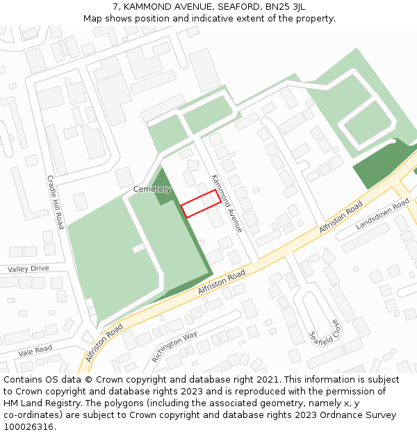 7, KAMMOND AVENUE, SEAFORD, BN25 3JL: Location map and indicative extent of plot
