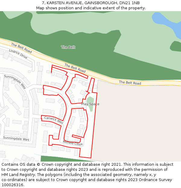 7, KARSTEN AVENUE, GAINSBOROUGH, DN21 1NB: Location map and indicative extent of plot