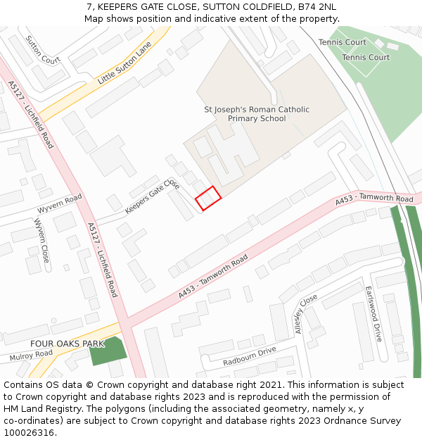 7, KEEPERS GATE CLOSE, SUTTON COLDFIELD, B74 2NL: Location map and indicative extent of plot