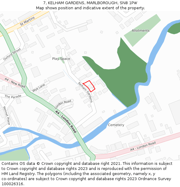 7, KELHAM GARDENS, MARLBOROUGH, SN8 1PW: Location map and indicative extent of plot