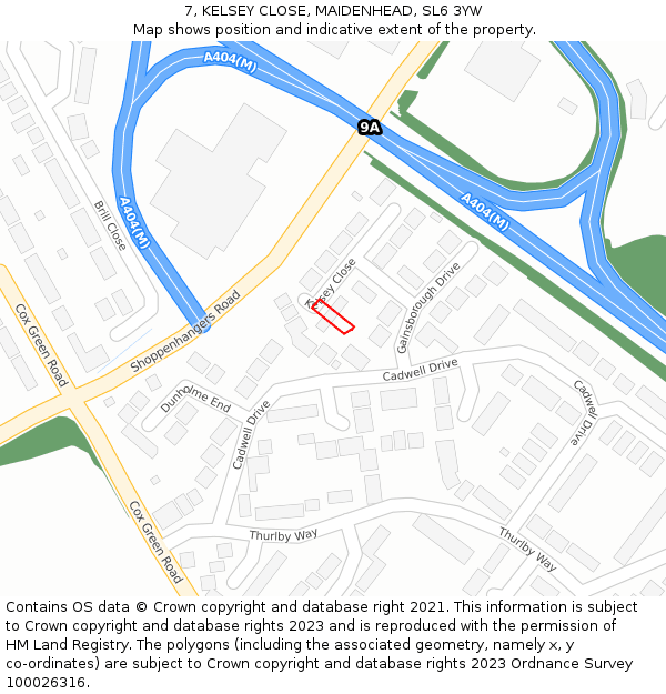 7, KELSEY CLOSE, MAIDENHEAD, SL6 3YW: Location map and indicative extent of plot