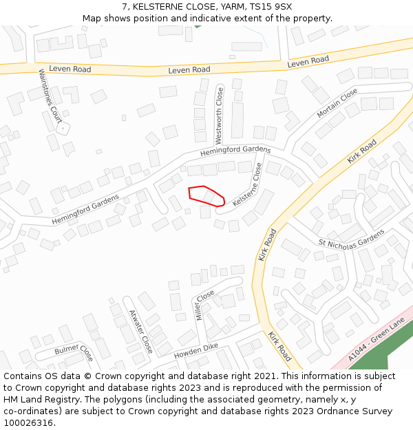 7, KELSTERNE CLOSE, YARM, TS15 9SX: Location map and indicative extent of plot