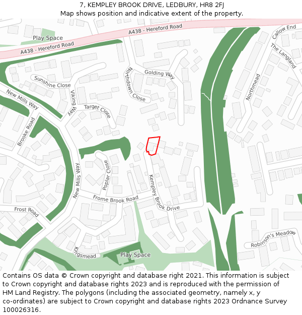 7, KEMPLEY BROOK DRIVE, LEDBURY, HR8 2FJ: Location map and indicative extent of plot