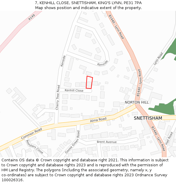 7, KENHILL CLOSE, SNETTISHAM, KING'S LYNN, PE31 7PA: Location map and indicative extent of plot