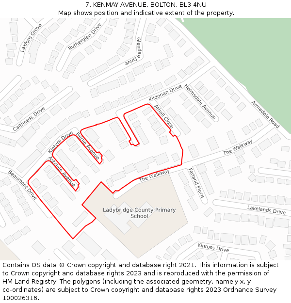 7, KENMAY AVENUE, BOLTON, BL3 4NU: Location map and indicative extent of plot