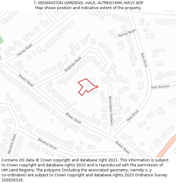 7, KENSINGTON GARDENS, HALE, ALTRINCHAM, WA15 9DP: Location map and indicative extent of plot