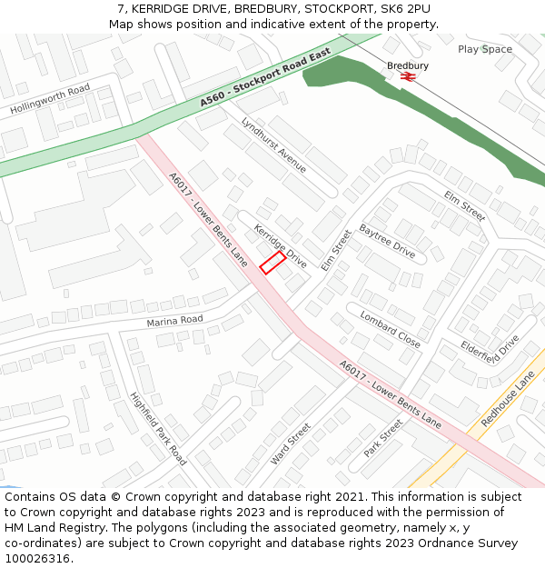 7, KERRIDGE DRIVE, BREDBURY, STOCKPORT, SK6 2PU: Location map and indicative extent of plot