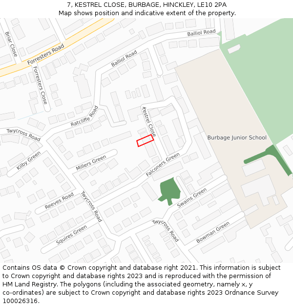 7, KESTREL CLOSE, BURBAGE, HINCKLEY, LE10 2PA: Location map and indicative extent of plot