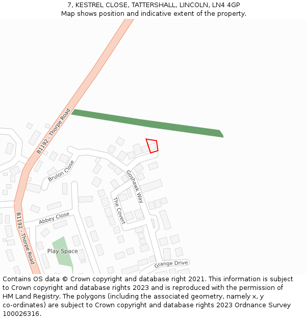 7, KESTREL CLOSE, TATTERSHALL, LINCOLN, LN4 4GP: Location map and indicative extent of plot