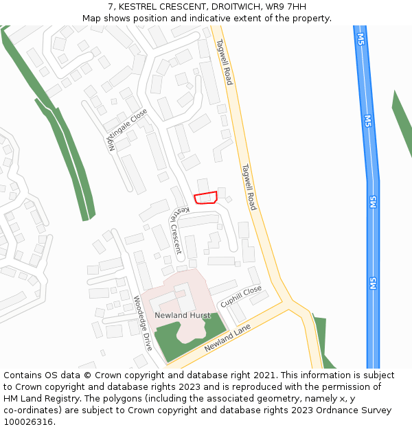 7, KESTREL CRESCENT, DROITWICH, WR9 7HH: Location map and indicative extent of plot
