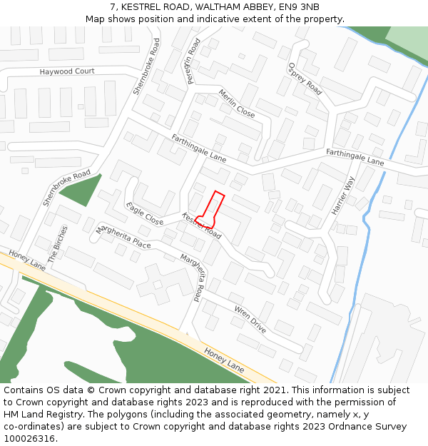 7, KESTREL ROAD, WALTHAM ABBEY, EN9 3NB: Location map and indicative extent of plot
