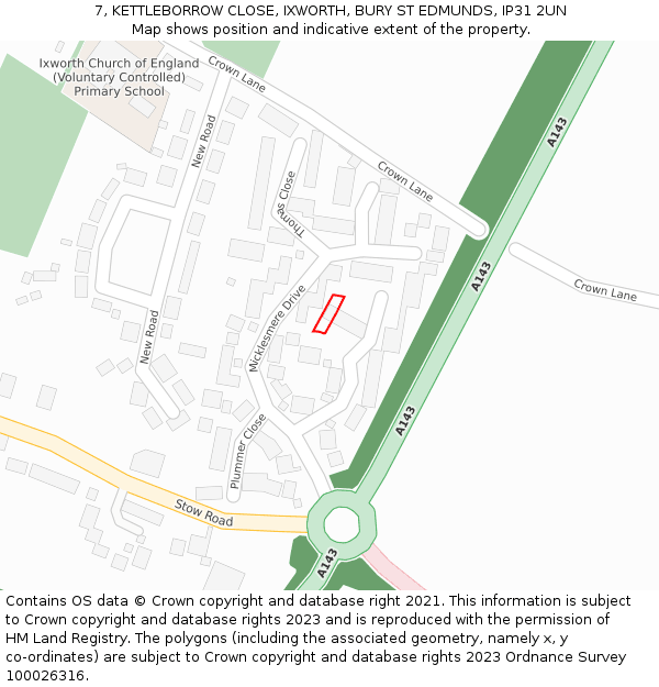 7, KETTLEBORROW CLOSE, IXWORTH, BURY ST EDMUNDS, IP31 2UN: Location map and indicative extent of plot