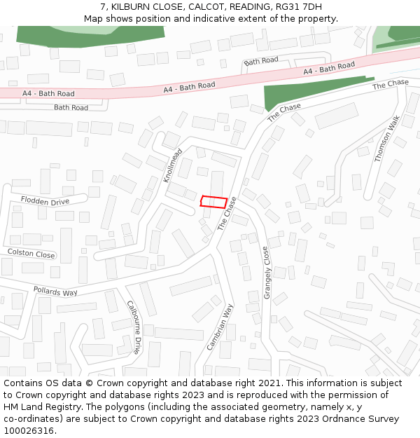 7, KILBURN CLOSE, CALCOT, READING, RG31 7DH: Location map and indicative extent of plot