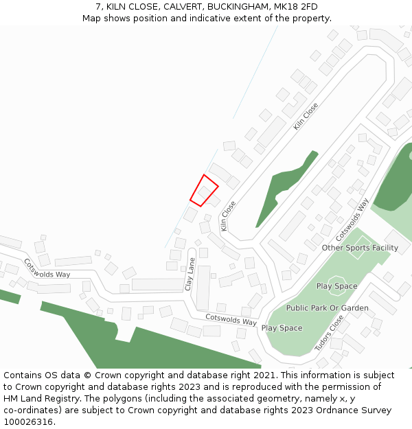 7, KILN CLOSE, CALVERT, BUCKINGHAM, MK18 2FD: Location map and indicative extent of plot