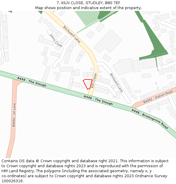 7, KILN CLOSE, STUDLEY, B80 7EF: Location map and indicative extent of plot