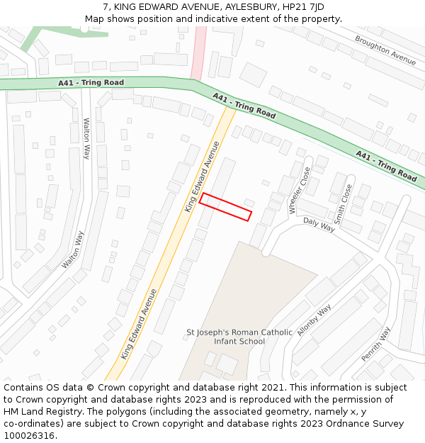 7, KING EDWARD AVENUE, AYLESBURY, HP21 7JD: Location map and indicative extent of plot