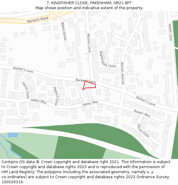 7, KINGFISHER CLOSE, FAKENHAM, NR21 8PT: Location map and indicative extent of plot