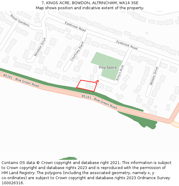 7, KINGS ACRE, BOWDON, ALTRINCHAM, WA14 3SE: Location map and indicative extent of plot
