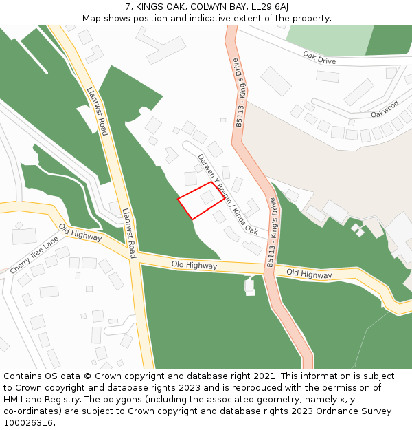 7, KINGS OAK, COLWYN BAY, LL29 6AJ: Location map and indicative extent of plot