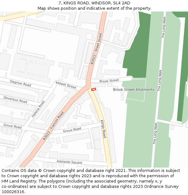 7, KINGS ROAD, WINDSOR, SL4 2AD: Location map and indicative extent of plot