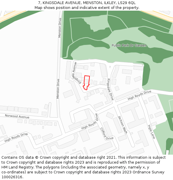 7, KINGSDALE AVENUE, MENSTON, ILKLEY, LS29 6QL: Location map and indicative extent of plot