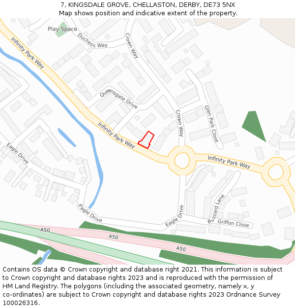 7, KINGSDALE GROVE, CHELLASTON, DERBY, DE73 5NX: Location map and indicative extent of plot
