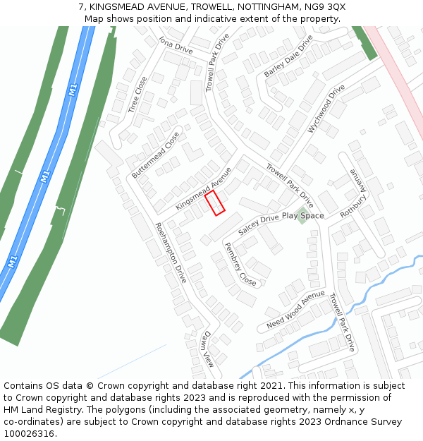 7, KINGSMEAD AVENUE, TROWELL, NOTTINGHAM, NG9 3QX: Location map and indicative extent of plot