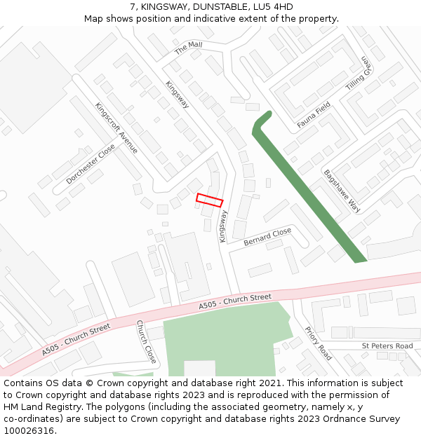 7, KINGSWAY, DUNSTABLE, LU5 4HD: Location map and indicative extent of plot