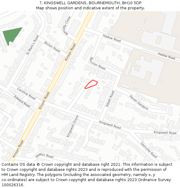 7, KINGSWELL GARDENS, BOURNEMOUTH, BH10 5DP: Location map and indicative extent of plot