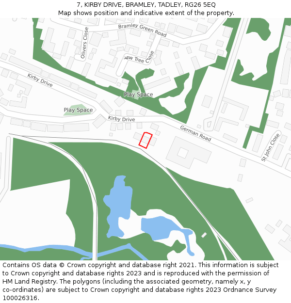 7, KIRBY DRIVE, BRAMLEY, TADLEY, RG26 5EQ: Location map and indicative extent of plot