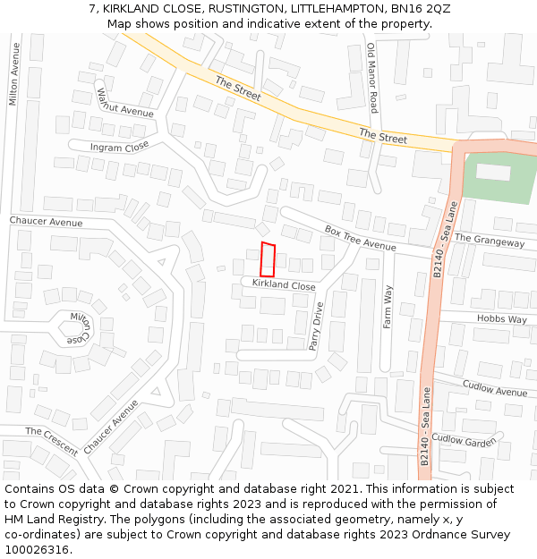 7, KIRKLAND CLOSE, RUSTINGTON, LITTLEHAMPTON, BN16 2QZ: Location map and indicative extent of plot
