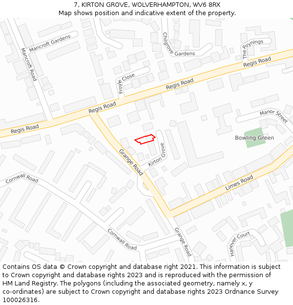 7, KIRTON GROVE, WOLVERHAMPTON, WV6 8RX: Location map and indicative extent of plot