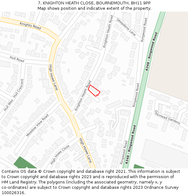7, KNIGHTON HEATH CLOSE, BOURNEMOUTH, BH11 9PP: Location map and indicative extent of plot
