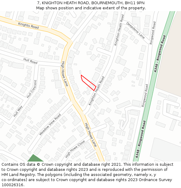 7, KNIGHTON HEATH ROAD, BOURNEMOUTH, BH11 9PN: Location map and indicative extent of plot