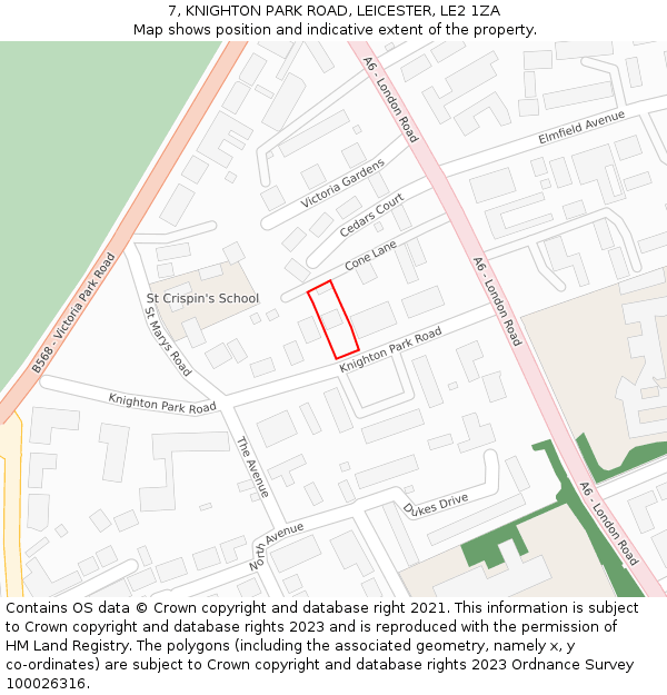 7, KNIGHTON PARK ROAD, LEICESTER, LE2 1ZA: Location map and indicative extent of plot