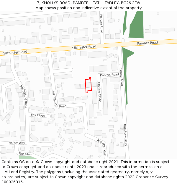 7, KNOLLYS ROAD, PAMBER HEATH, TADLEY, RG26 3EW: Location map and indicative extent of plot