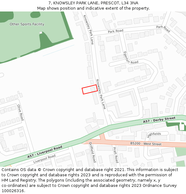 7, KNOWSLEY PARK LANE, PRESCOT, L34 3NA: Location map and indicative extent of plot