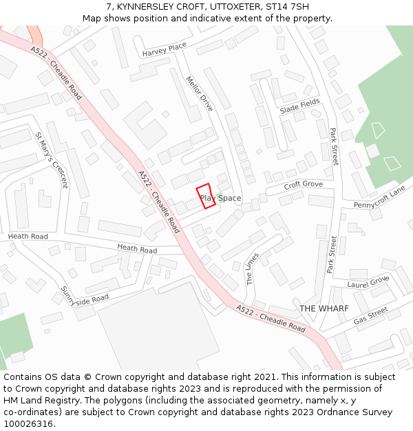 7, KYNNERSLEY CROFT, UTTOXETER, ST14 7SH: Location map and indicative extent of plot