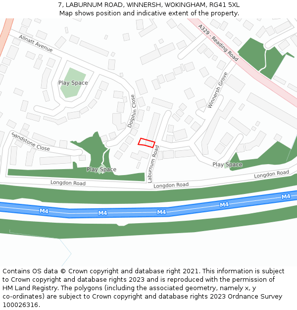 7, LABURNUM ROAD, WINNERSH, WOKINGHAM, RG41 5XL: Location map and indicative extent of plot
