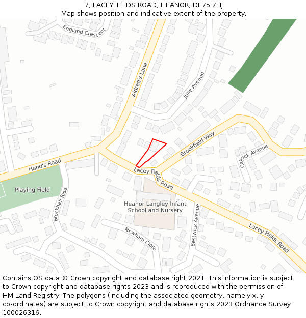 7, LACEYFIELDS ROAD, HEANOR, DE75 7HJ: Location map and indicative extent of plot