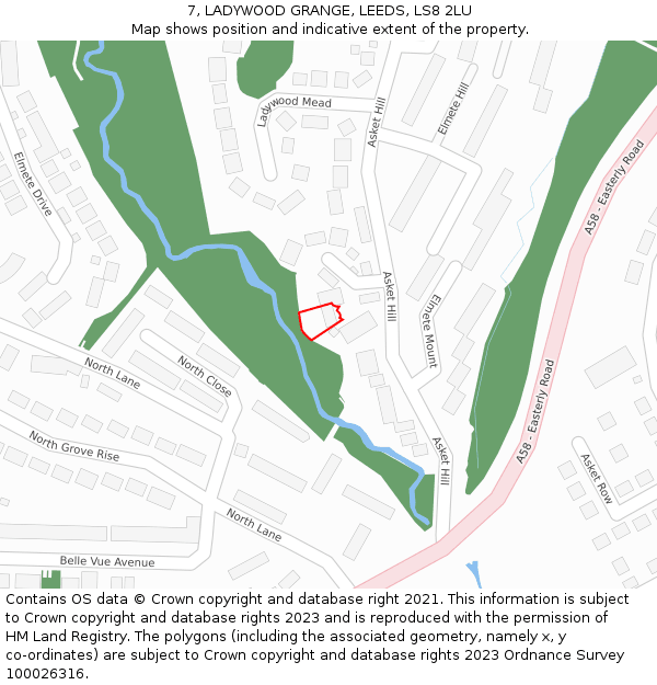 7, LADYWOOD GRANGE, LEEDS, LS8 2LU: Location map and indicative extent of plot